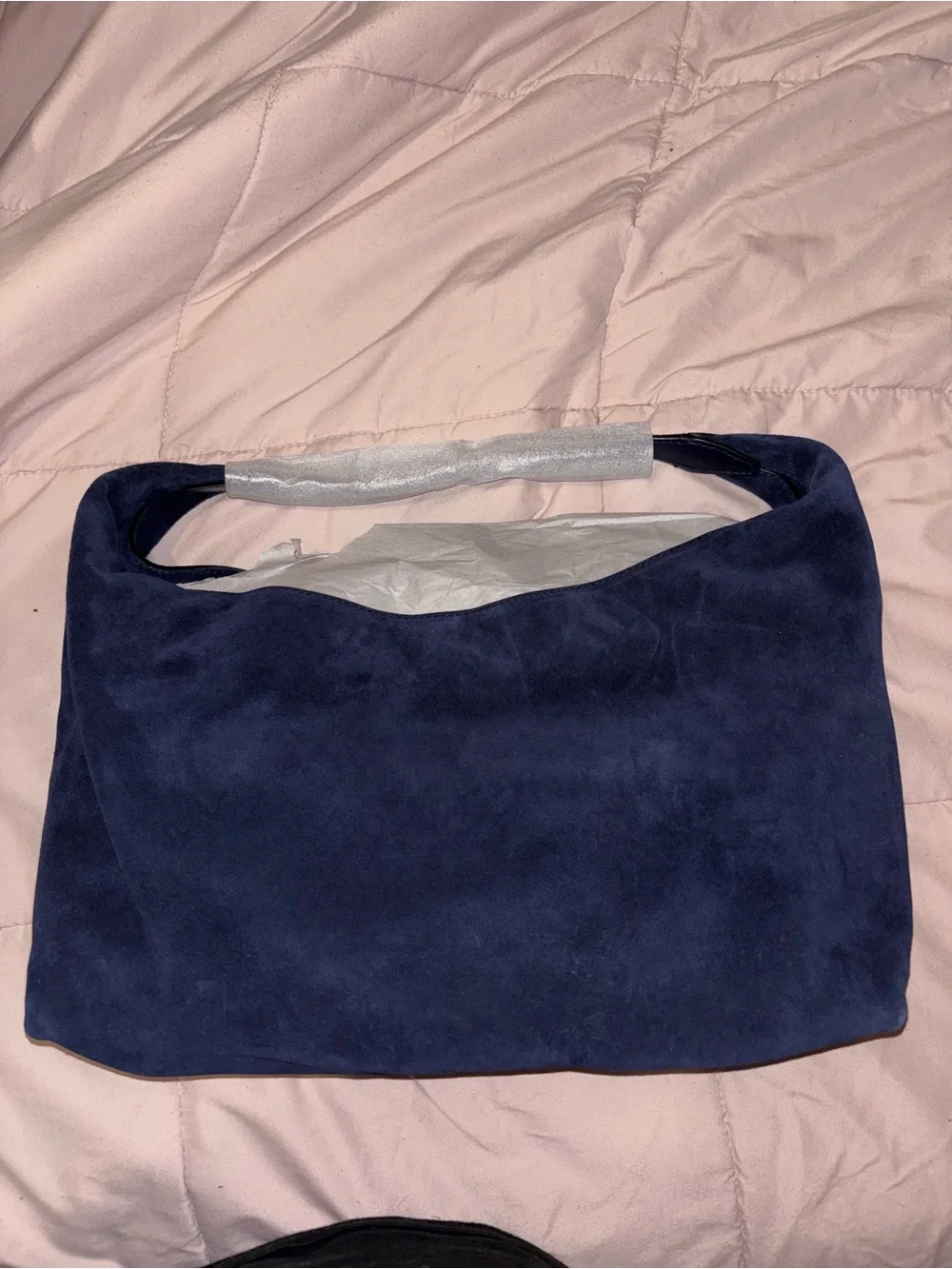 Madewell The Mylie Midnight Navy Italian Suede Shoulder Bag 90s Quiet Luxury
